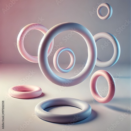 Minimal Floating 3D Rings with Soft Gradient Lighting and Modern Geometric Composition