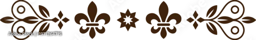Obraz Brown ornamental fleur de lis and leaf designs on transparent background