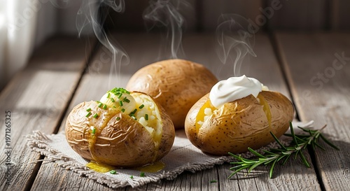 Baked potatoes with herbs and butter.