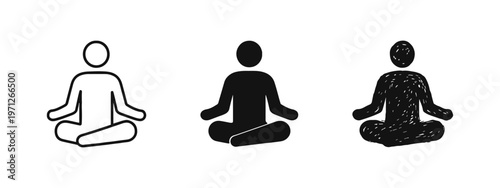 Meditation or Yoga Pose Icon Set - Mindfulness, Relaxation, and Spirituality Symbol
