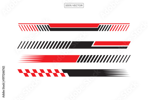 Racing Car Stripe Decal Set Red Speed Automotive Sticker Collection Isolated Vector Illustration