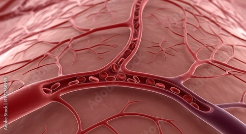 Blood vessels and capillaries network.