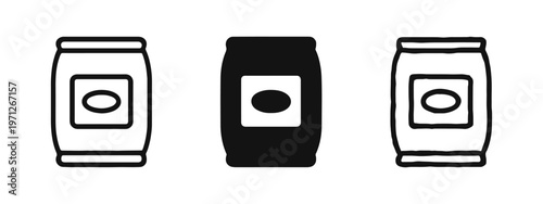 Product Packaging Bag or Sack Icon Set - Food, Groceries, and Agriculture Symbol