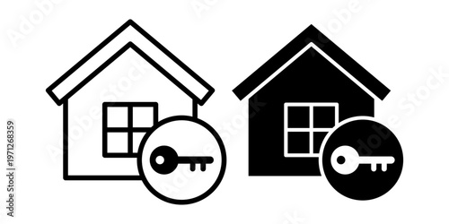Home security key access icon set with protection system concept outline and solid style icons
