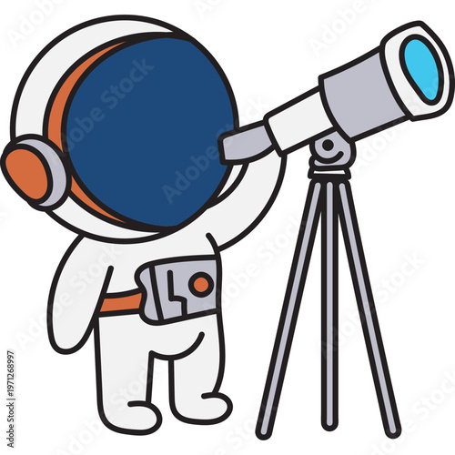 Quadro em tela Cute Cartoon Astronaut with Telescope