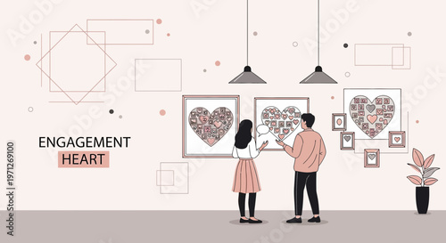 Couple Admiring Heart Art Gallery Display