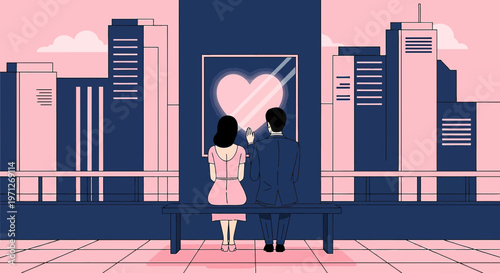 Couple Admiring Heart Art in Cityscape