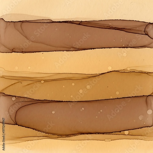 Abstract art with layered brown and yellow tones.