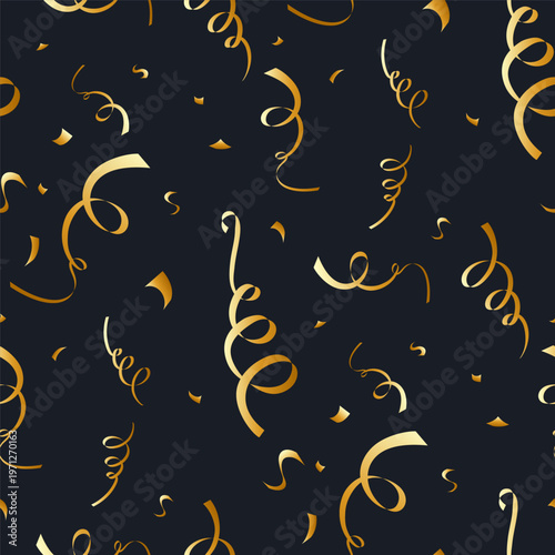 seamless pattern with foil confetti and tinsels on black background
