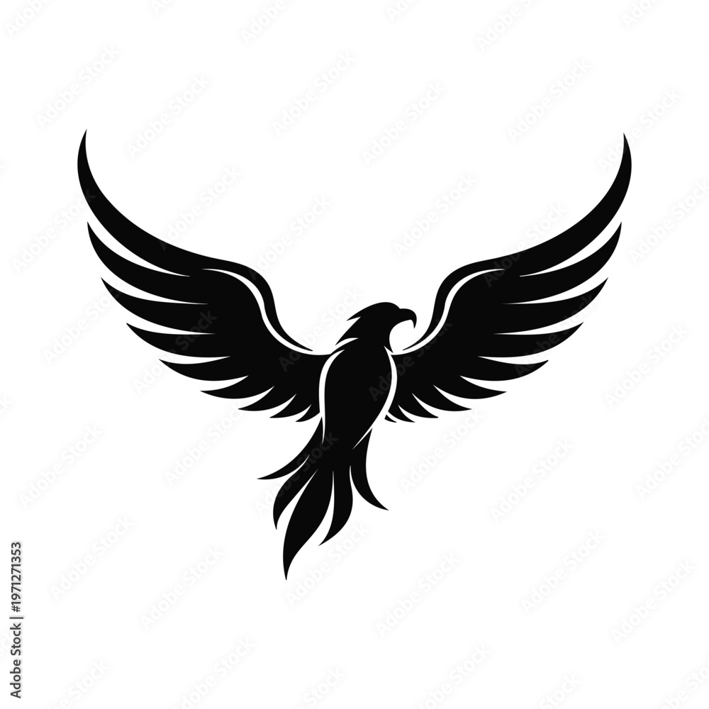 Obraz premium Black Silhouette Eagle with Wings Spread Wide