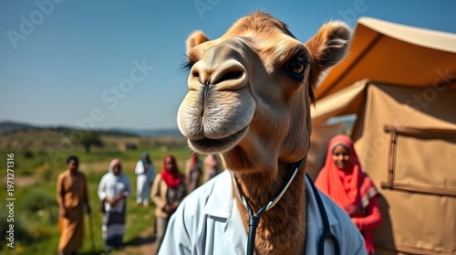 Brown camel head close up isolated on white background
