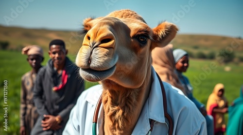 Cute brown llama head close up isolated on white background
