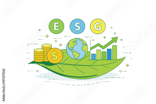 Sustainable growth and environmental, social, governance investments balancing on a leaf