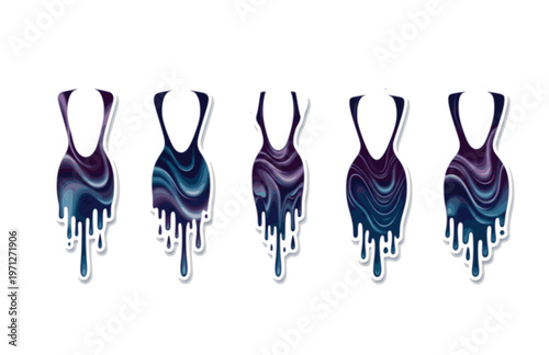 Liquid Drip Backless Dress Silhouette Sticker, Fluid Organic Sensual Vector, Modern Abstract Empowerment Media Icon