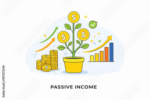 Growing wealth through passive income strategies illustrated with a money tree