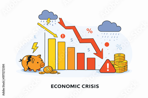 Illustration depicting the impact of an economic crisis on savings and investments
