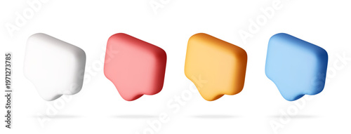 Set of colorful 3d speech bubble icons for communication and social media interaction. Bubble chat elements for notification, message, comment and web design interface digital. Vector illustration
