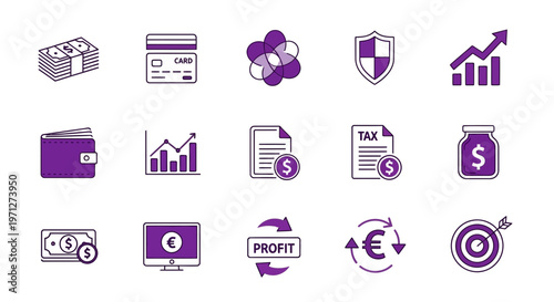 A collection of various business and finance icons