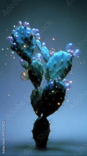 Magical cactus with sparkling bubbles.
