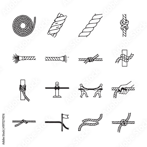 Rope Knots and Twists Collection: Nautical Marine and Industrial Applications in a Line Drawing Style