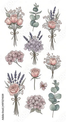 Elegant Floral Arrangements - Watercolor Bouquets and Blossoms.