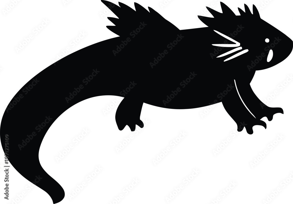 Fototapeta premium Cute cartoon a illustrator silhouette axolotl