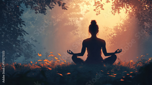 Serene Meditation in Nature at Sunrise with Soft Light and Shadows