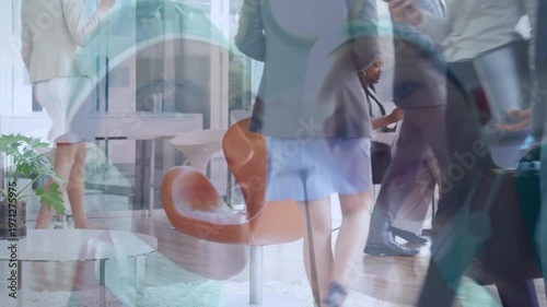 Animation of networks of connections over diverse business people in office