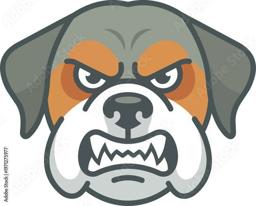 Cartoon Angry Bulldog Face Closeup.