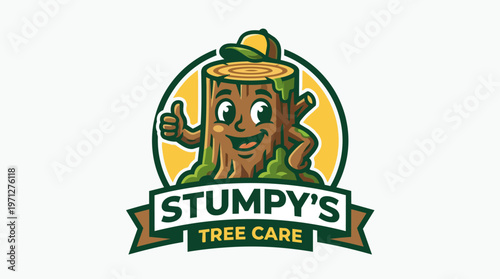 Tree Stump Cartoon Character Logo.