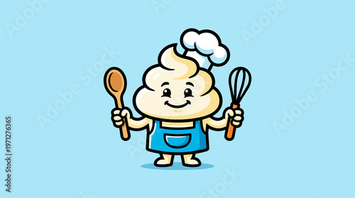 Cartoon Chef Holding Kitchen Utensils.