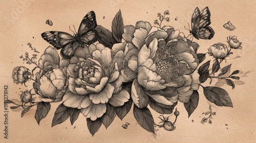 Flowers and butterflies in a design