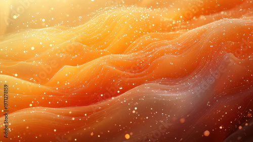 Abstract Waves with Glowing Particles in Warm Orange Tones
