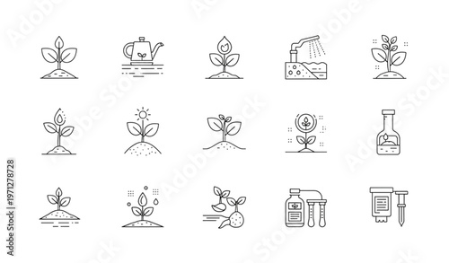 Modern agriculture line icon set with plant growth seedling drought and soil testing editable stroke isolated on transparent background