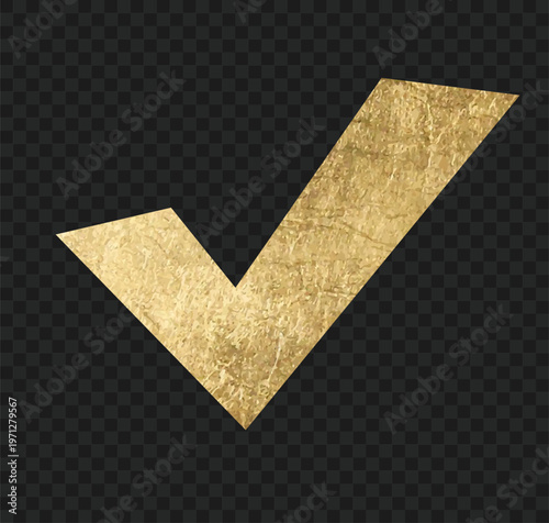 gold foil stamped check mark on a transparent background