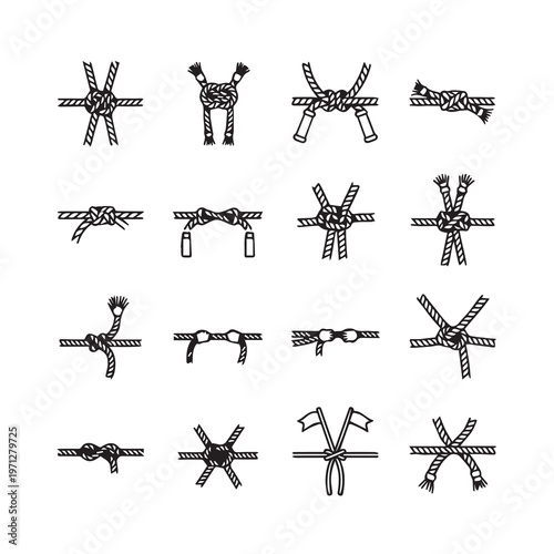 Various Nautical Knots Collection Detailed Close-up Vector Illustrations Nautical Theme