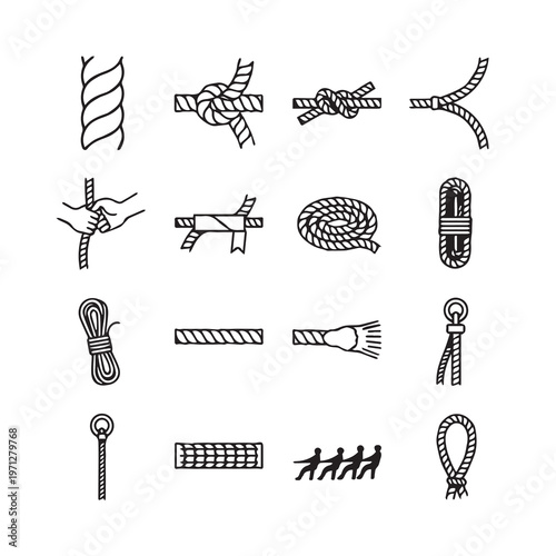 Various Rope Knots and Styles Illustrated Nautical and Utility Applications Line Art Vector