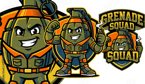 Cartoon Grenade Characters Team.