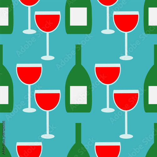 Seamless pattern with wine glasses and wine bottles