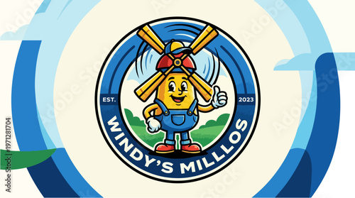 Windys Millos Cartoon Character Logo.