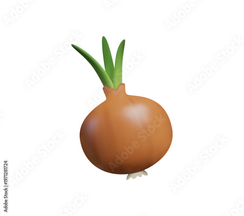 Realistic 3D onion icon isolated on a white background. Vibrant brown bulb vegetable render for culinary apps.