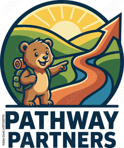 Cartoon bear with backpack standing.