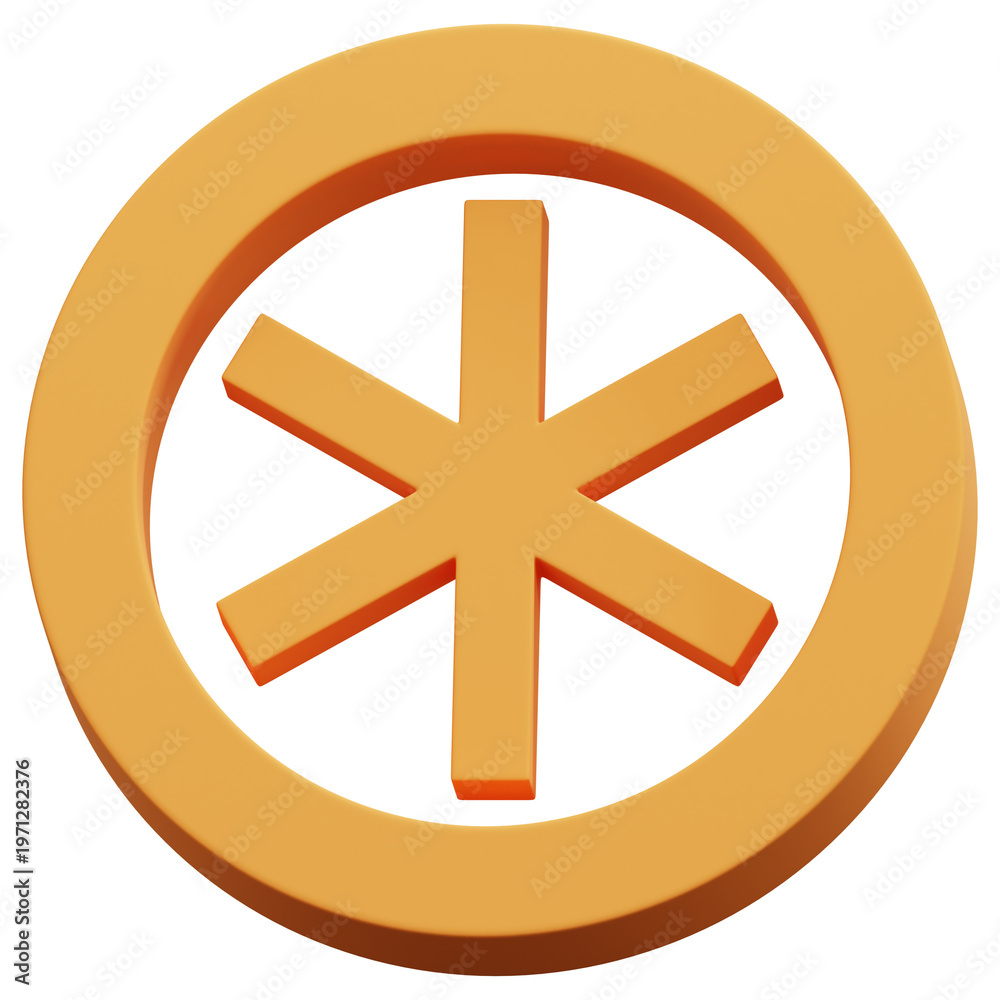 Obraz premium 3D Orange Abstract Ring Asterisk Symbol Shape