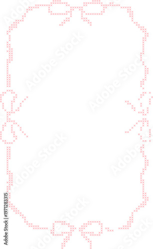 Pastel Cross Stitch Frame Border Illustration, Cute Pixel Embroidery Style Decorative Page Border for Notes, Invitations and Scrapbook Templates