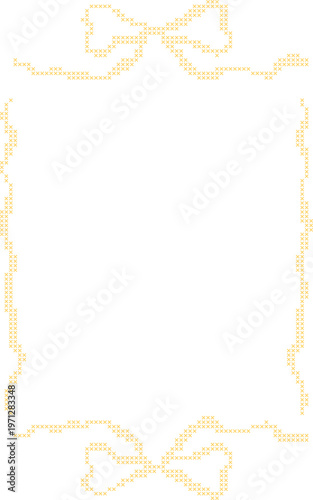 Pastel Cross Stitch Frame Border Illustration, Cute Pixel Embroidery Style Decorative Page Border for Notes, Invitations and Scrapbook Templates