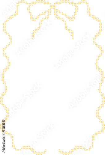 Pastel Cross Stitch Frame Border Illustration, Cute Pixel Embroidery Style Decorative Page Border for Notes, Invitations and Scrapbook Templates