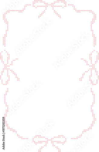 Pastel Cross Stitch Frame Border Illustration, Cute Pixel Embroidery Style Decorative Page Border for Notes, Invitations and Scrapbook Templates