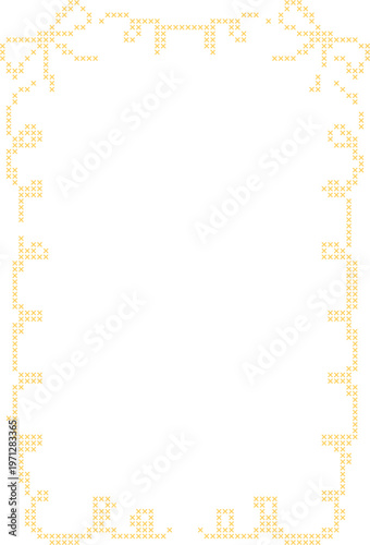 Pastel Cross Stitch Frame Border Illustration, Cute Pixel Embroidery Style Decorative Page Border for Notes, Invitations and Scrapbook Templates