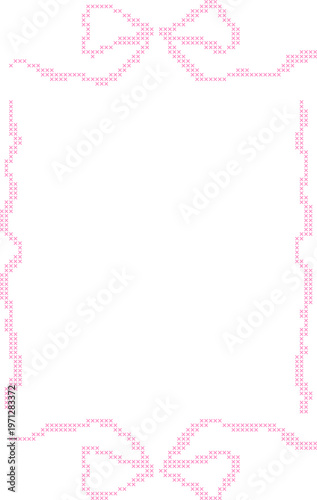 Pastel Cross Stitch Frame Border Illustration, Cute Pixel Embroidery Style Decorative Page Border for Notes, Invitations and Scrapbook Templates