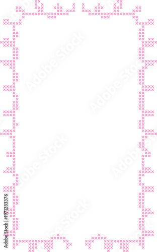 Pastel Cross Stitch Frame Border Illustration, Cute Pixel Embroidery Style Decorative Page Border for Notes, Invitations and Scrapbook Templates